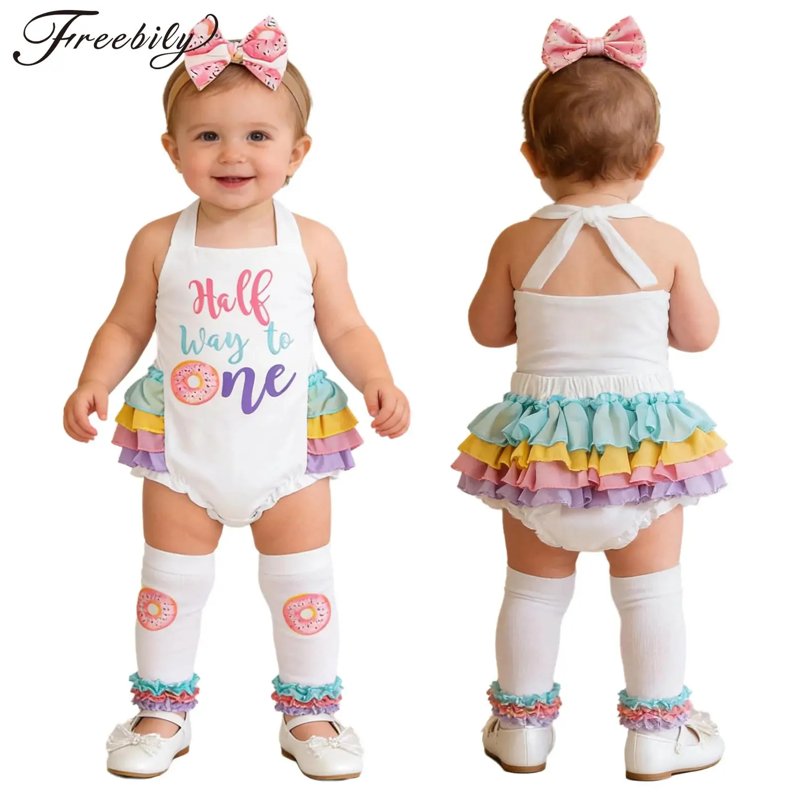 Baby Girls Birthday Outfit Sleeveless Backless Letter Print Self-Tie Rompers with Headband Leg Warmers for Party Photo Shoot
Baby Girls Birthday Outfit Sleeveless Backless Letter Print Self-Tie Rompers with Headband Leg Warmers for Party Photo Shoot
