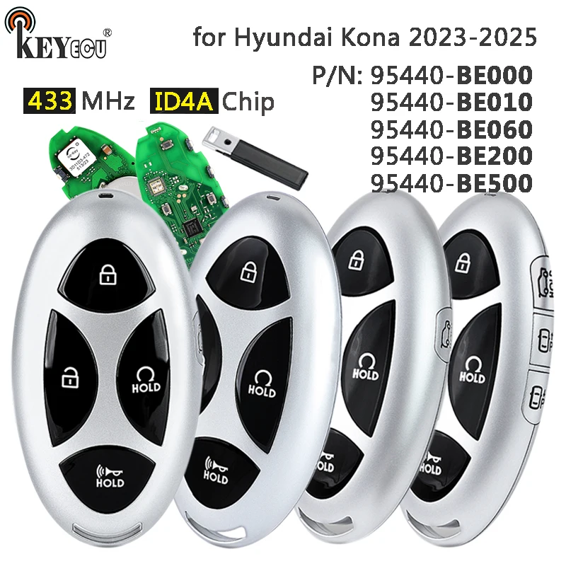 KEYECU 433MHz ID4A Chip 95440-BE000 95440-BE010 95440-BE200 95440-BE500 Keyless-Go Smart Remote Key Fob for Hyundai Kona 2023-25
KEYECU 433MHz ID4A Chip 95440-BE000 95440-BE010 95440-BE200 95440-BE500 Keyless-Go Smart Remote Key Fob for Hyundai Kona 2023-25