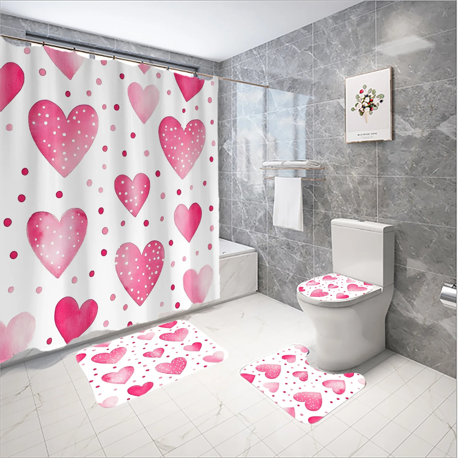 Набор для ванной комнаты Romantic Heart: занавеска для душа, коврик, полотенце, чехол для унитаза — 4 шт. водонепроницаемый декор для уютного и любящего времени ванны
Набор для ванной комнаты Romantic Heart: занавеска для душа, коврик, полотенце, чехол для унитаза — 4 шт. водонепроницаемый декор для уютного и любящего времени ванны