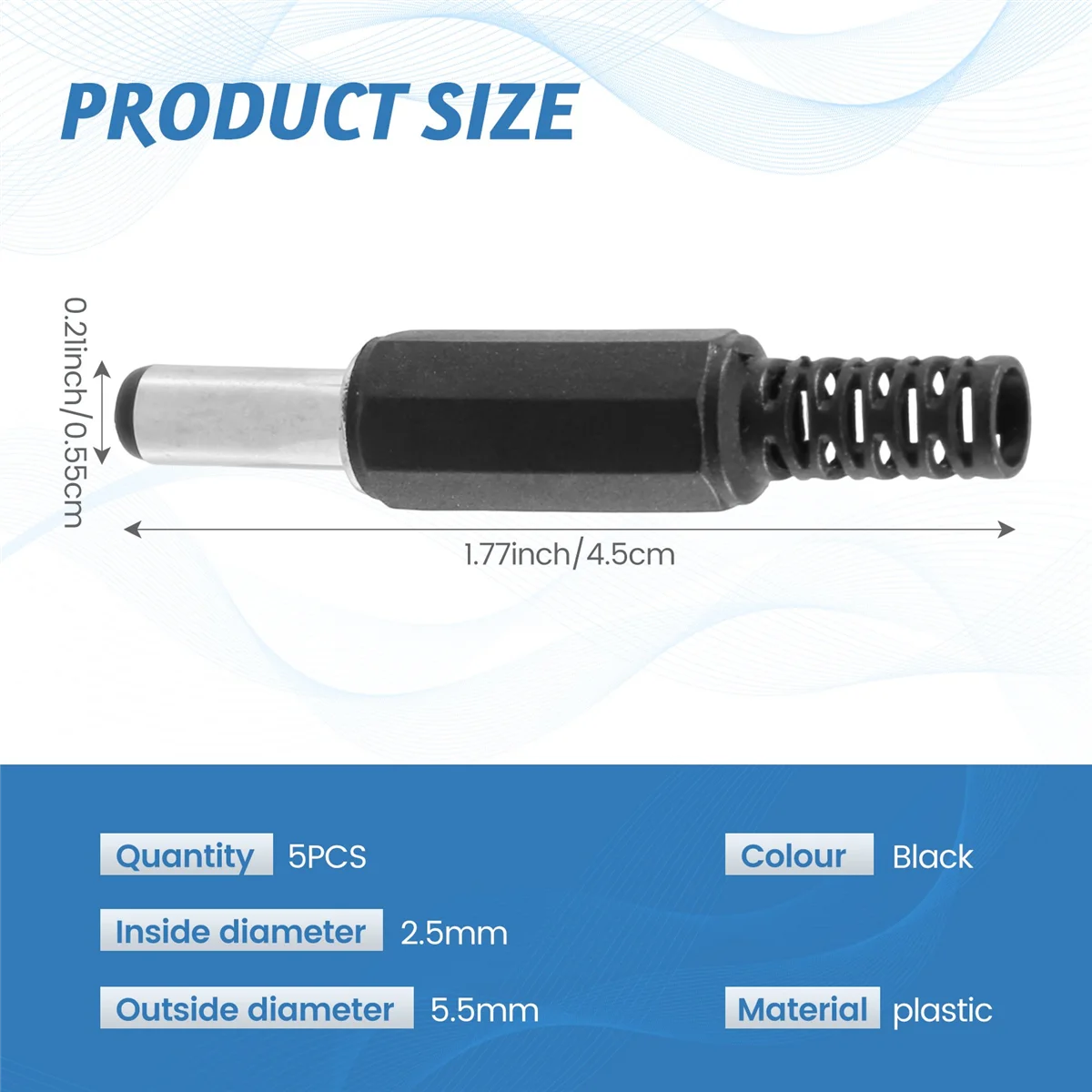 Better Quality 5PCS 5.5mm X 2.5mm Male Jack DC Power Plug Socket Jack Adapter Adaptor Connector
Better Quality 5PCS 5.5mm X 2.5mm Male Jack DC Power Plug Socket Jack Adapter Adaptor Connector