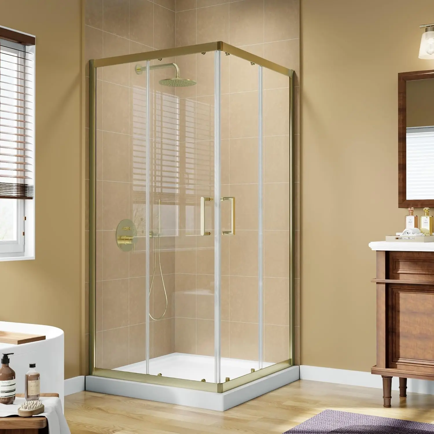 Shower Enclosure 36"W x 36"W x 71"H with 1/4inch(6mm) SGCC Clear Tempered Glass Shower Door, Double Sliding Corner, Customized
Shower Enclosure 36"W x 36"W x 71"H with 1/4inch(6mm) SGCC Clear Tempered Glass Shower Door, Double Sliding Corner, Customized