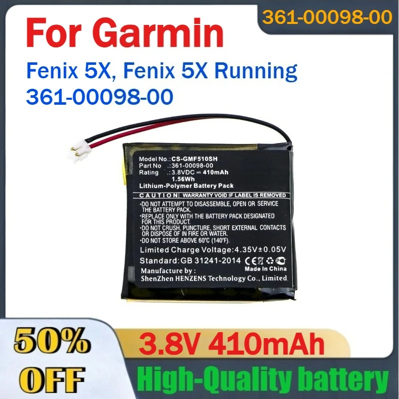 High-Quality 3.8V 410mAh Watch Battery for Garmin Fenix 5X, Fenix 5X Running 361-00098-00
High-Quality 3.8V 410mAh Watch Battery for Garmin Fenix 5X, Fenix 5X Running 361-00098-00