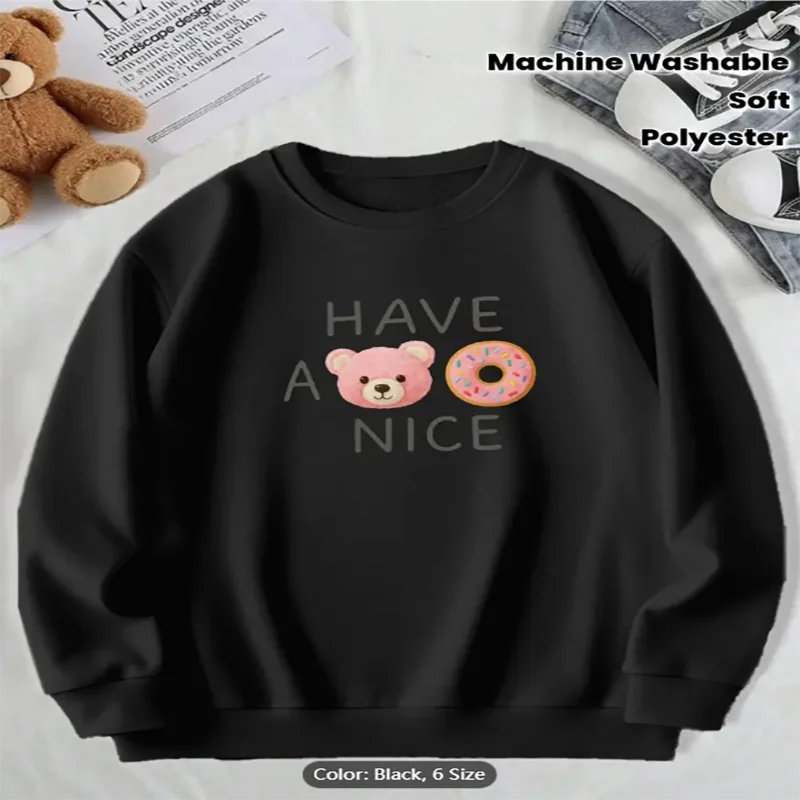 Womens Black Sweatshirt Have A Nice Bear Donut Graphic Print Machine Washable Soft Polyester Casual Oversized Pullover Top
Womens Black Sweatshirt Have A Nice Bear Donut Graphic Print Machine Washable Soft Polyester Casual Oversized Pullover Top
