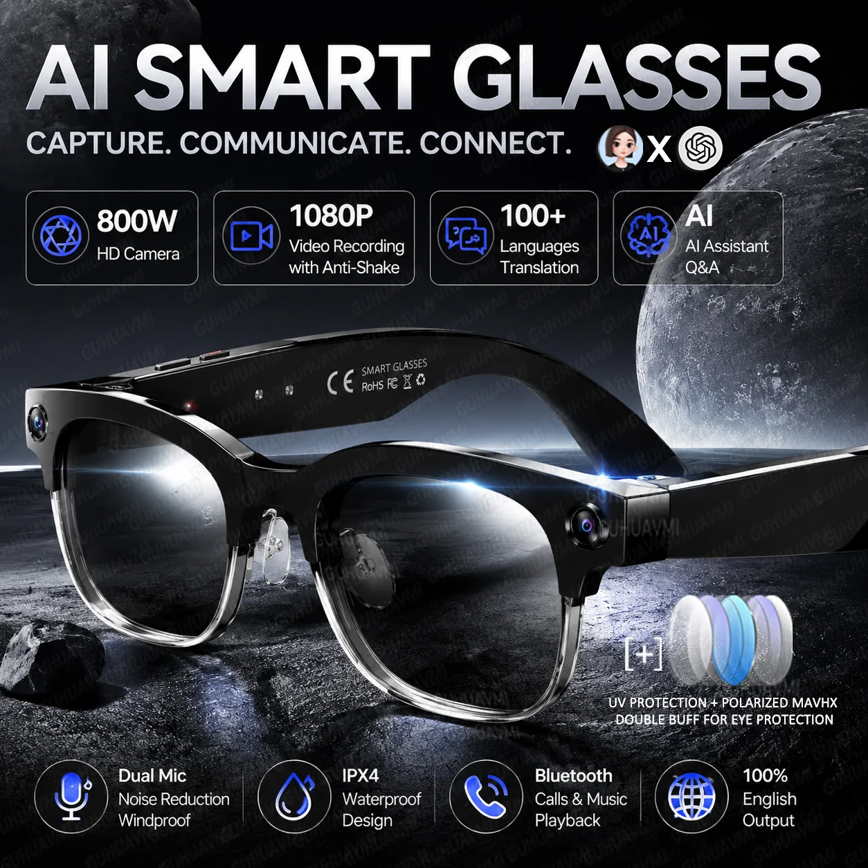 New AI Smart Glasses with 8MP HD camera 1080P Recording Glasses for Men Women Hands-Free Music&Calls Real-Time Translation Glass
New AI Smart Glasses with 8MP HD camera 1080P Recording Glasses for Men Women Hands-Free Music&Calls Real-Time Translation Glass