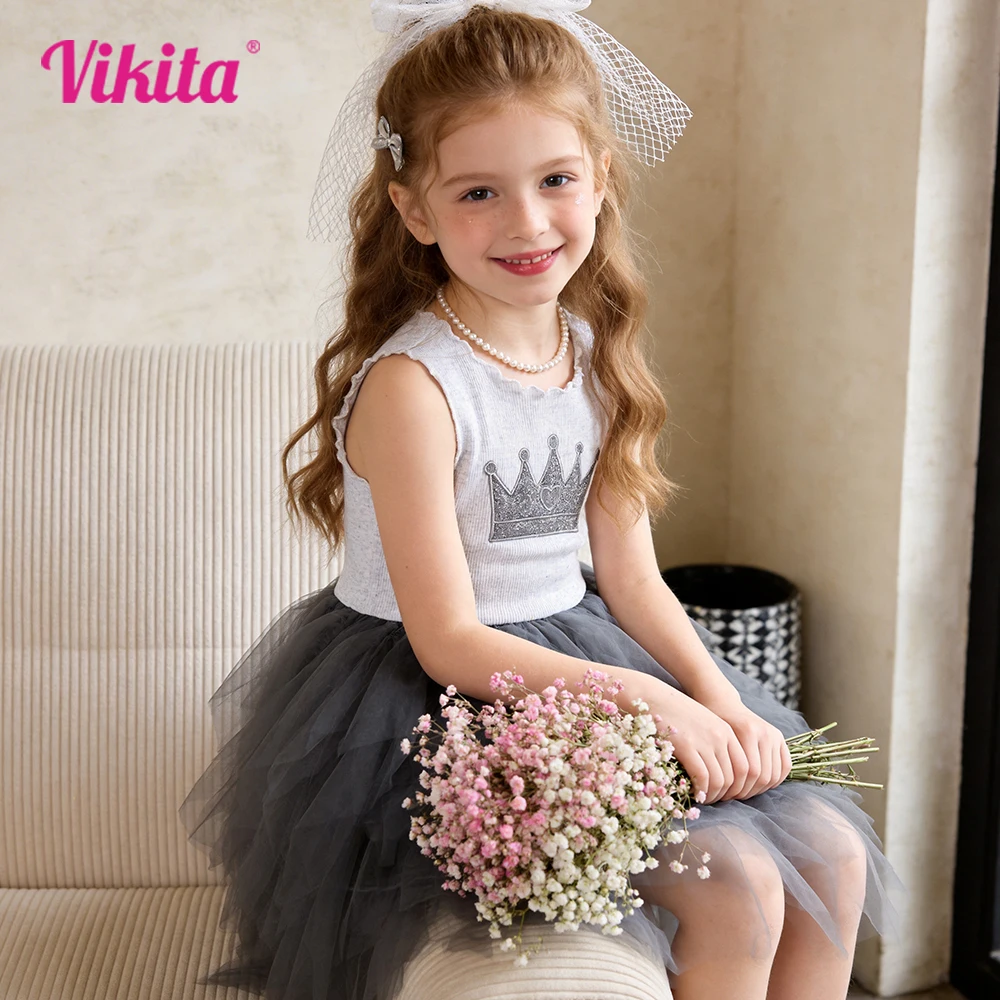 VIKITA Girls Elegant Gray Crown Print Embroidery Dress Kids Patchwork Princess Birthday Party Dance Layered Cake Tutu Dresses
VIKITA Girls Elegant Gray Crown Print Embroidery Dress Kids Patchwork Princess Birthday Party Dance Layered Cake Tutu Dresses
