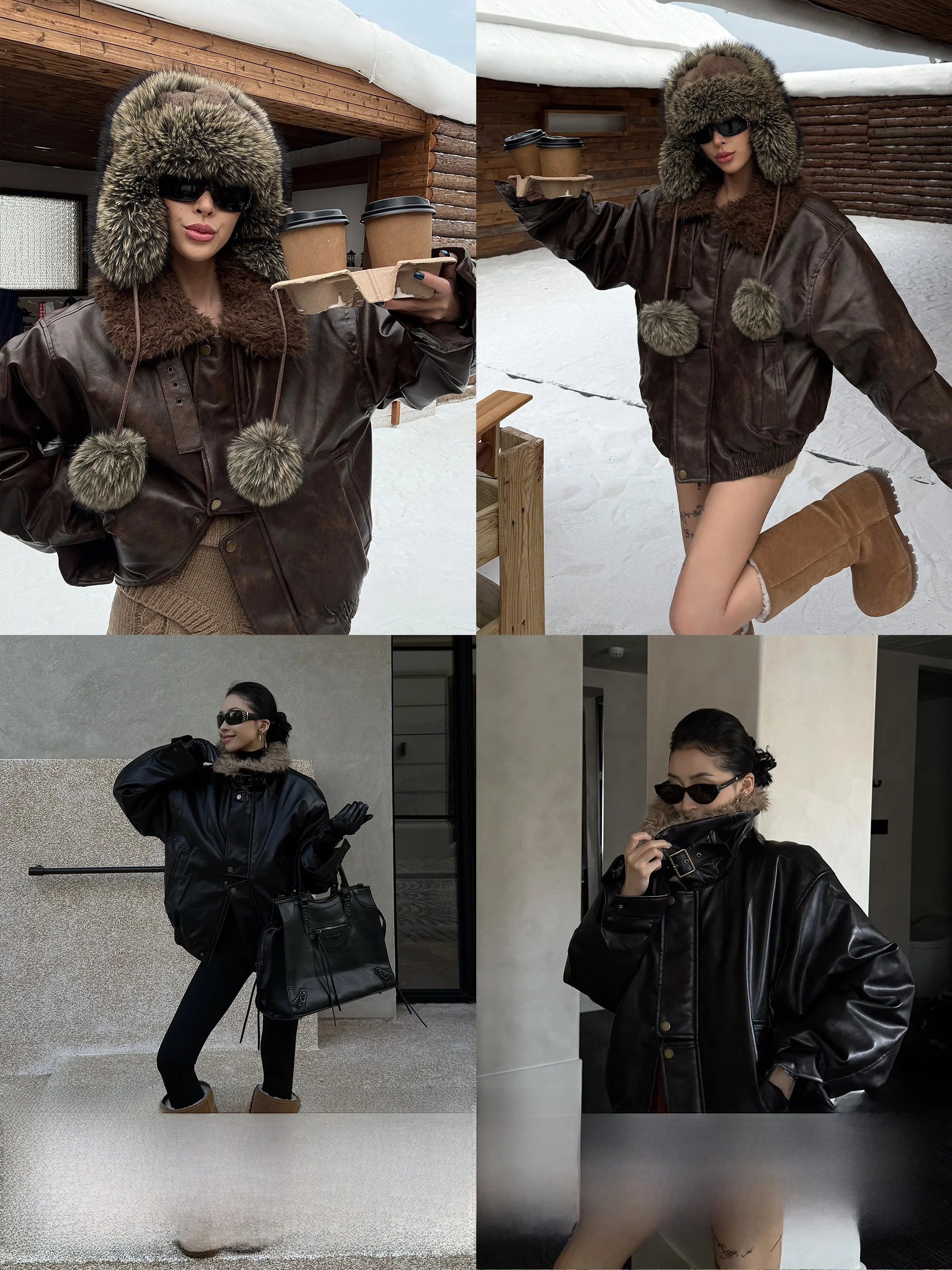 Wild Zero Retro Fur Collar PU Leather Jaet Cotton Coat Women's Autumn Winter Loose Long Sve Motorcycle Outerwear
Wild Zero Retro Fur Collar PU Leather Jaet Cotton Coat Women's Autumn Winter Loose Long Sve Motorcycle Outerwear