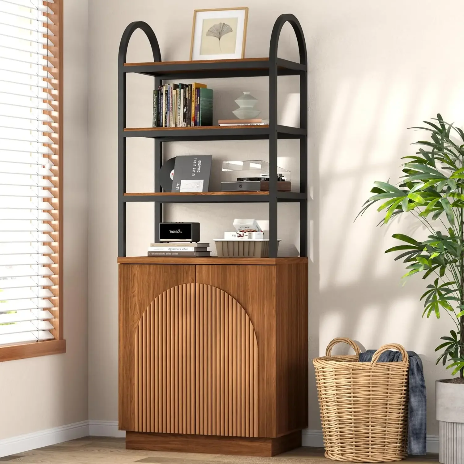71 Inch Arched Bookcase 7 Tier Bookshelf Storage Cabinet Metal Frame Adjustable Shelves Reeded Doors Walnut For Living Room Offi
71 Inch Arched Bookcase 7 Tier Bookshelf Storage Cabinet Metal Frame Adjustable Shelves Reeded Doors Walnut For Living Room Offi