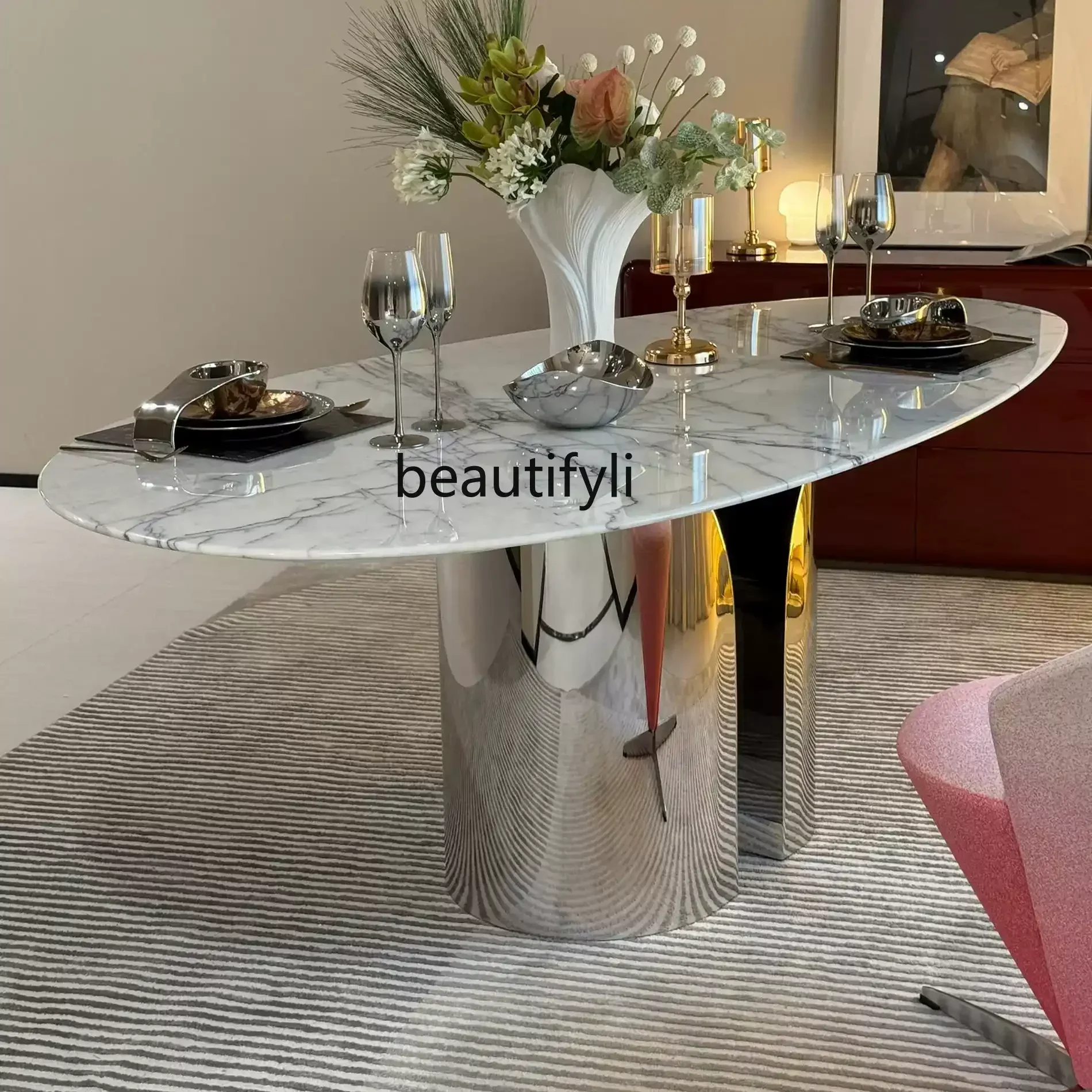 Natural marble dining table Italian light luxury imported high-end oval luxury stone dining table9344
Natural marble dining table Italian light luxury imported high-end oval luxury stone dining table9344