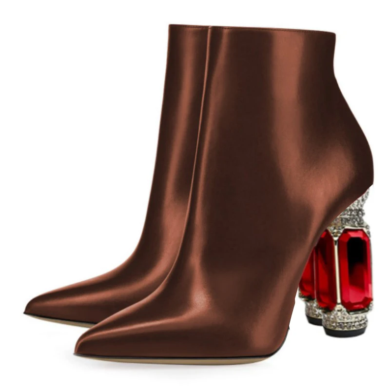 DIZHUANG Sexy women's high heels boots. Brown (red) leather boots. About 10.5cm heel height. Ankle boots. Pointed boots.
DIZHUANG Sexy women's high heels boots. Brown (red) leather boots. About 10.5cm heel height. Ankle boots. Pointed boots.