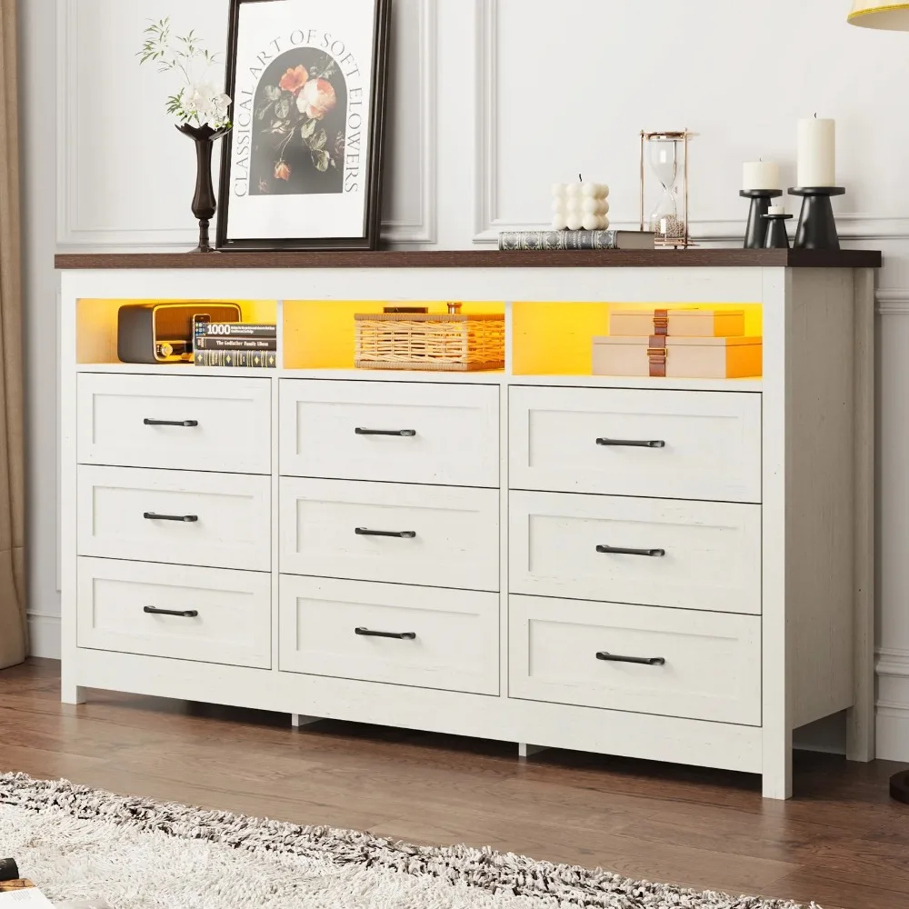 Farmhouse 9 Drawer Dresser with LED Light,63'' Wide Large Chest of Drawers, Wood Dresser Storage Organizer with Charging Station
Farmhouse 9 Drawer Dresser with LED Light,63'' Wide Large Chest of Drawers, Wood Dresser Storage Organizer with Charging Station