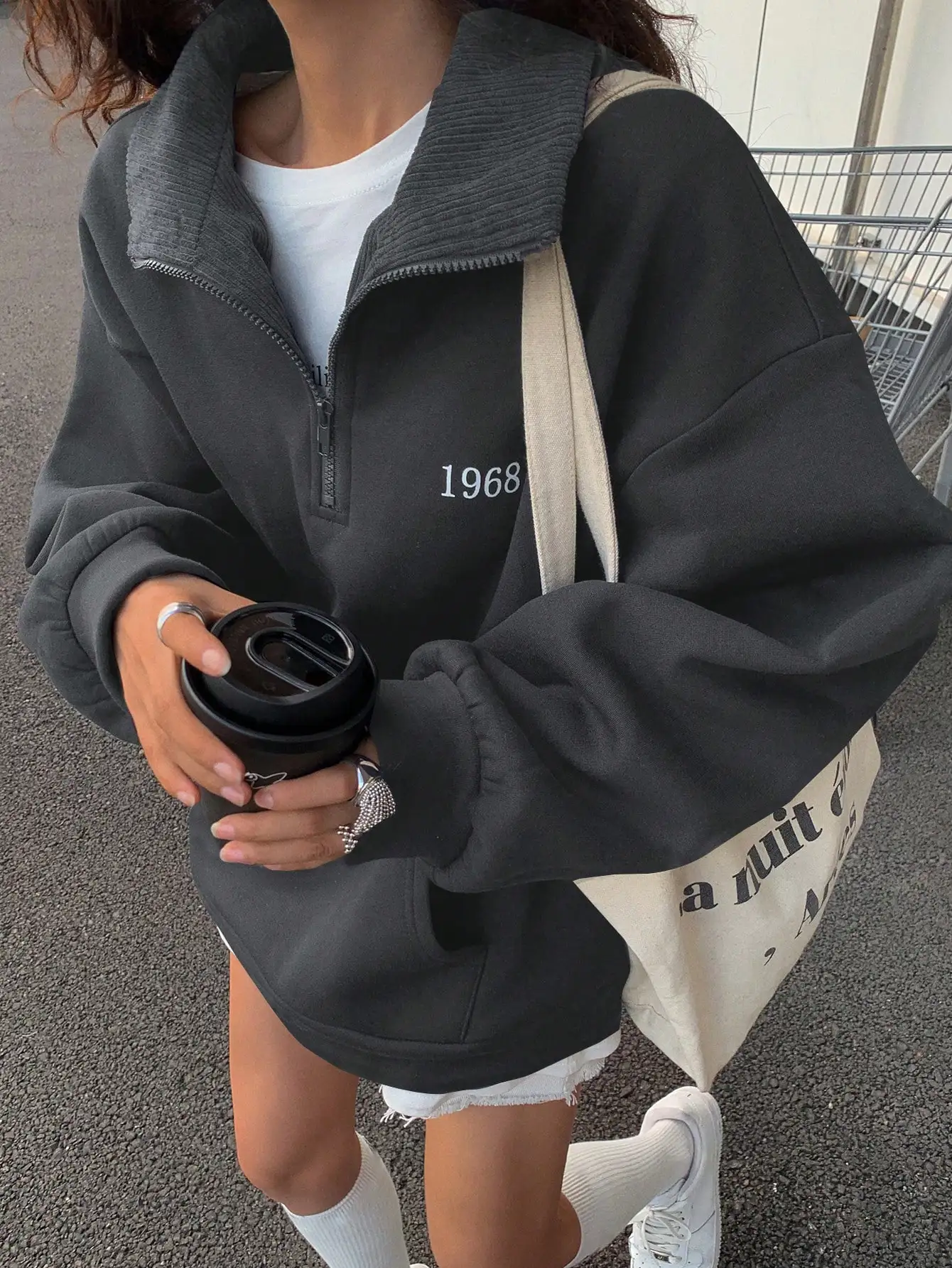 Women's Loose Half-Zip Sweatshirt with '1968' Print, Vintage Style, Fall/Winter Fleece Pullover
Women's Loose Half-Zip Sweatshirt with '1968' Print, Vintage Style, Fall/Winter Fleece Pullover