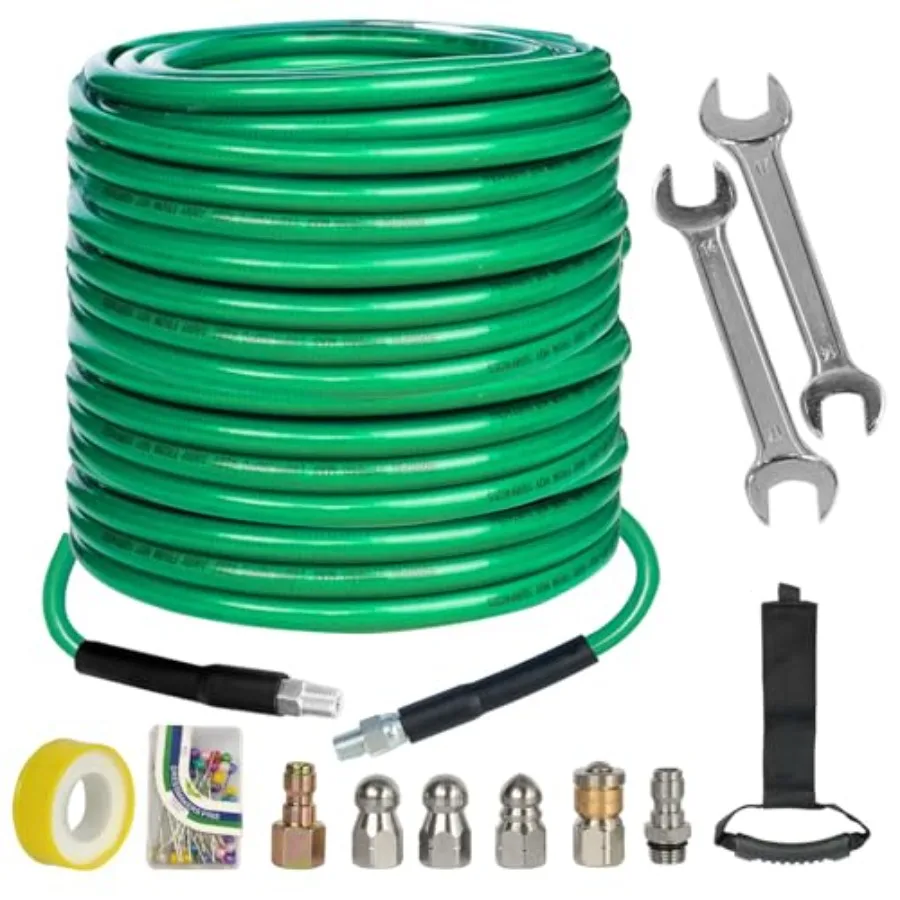 Sewer Jetter Kit for Pressure Washer 150FT 4000 PSI Drain Cleaner Hose 1/4 Inch NPT Corner Rotating and Button Hose Se
Sewer Jetter Kit for Pressure Washer 150FT 4000 PSI Drain Cleaner Hose 1/4 Inch NPT Corner Rotating and Button Hose Se