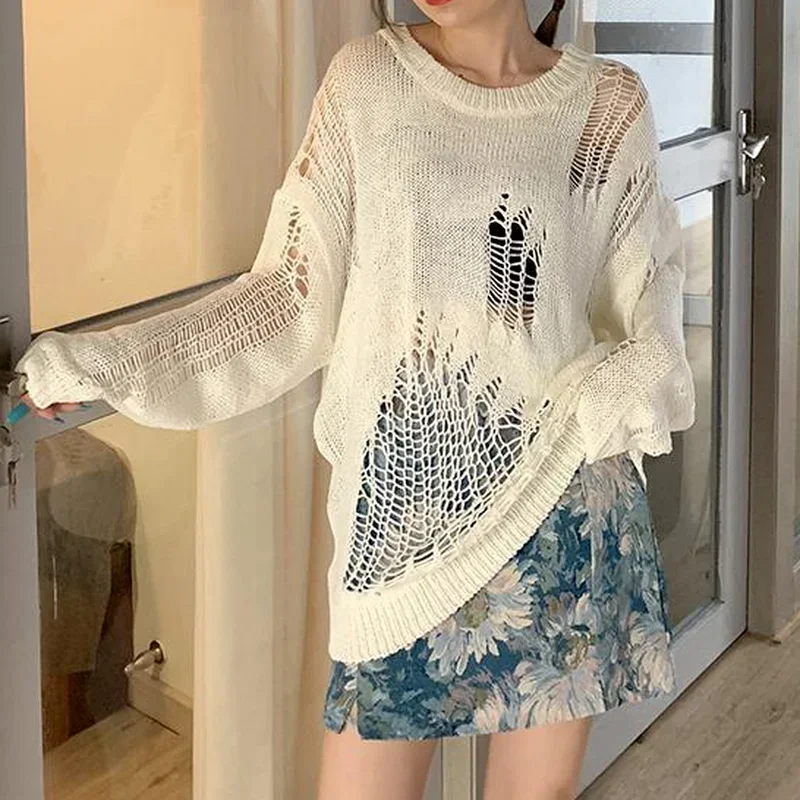 Cashmere Sweater Autumn New Korean Style Long Sleeve Sexy Hole Loose Pullover Hollow Out Thin Knitted Sweater Jumper Tops 2024
Cashmere Sweater Autumn New Korean Style Long Sleeve Sexy Hole Loose Pullover Hollow Out Thin Knitted Sweater Jumper Tops 2024