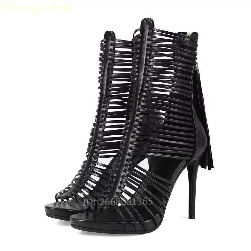 Women Black Caged Strappy Stiletto Heel Ankle Sandals Boots 2026 Summer New Tassel Zipper Fashion Party Catwalk Shoes Size 35-46
Women Black Caged Strappy Stiletto Heel Ankle Sandals Boots 2026 Summer New Tassel Zipper Fashion Party Catwalk Shoes Size 35-46