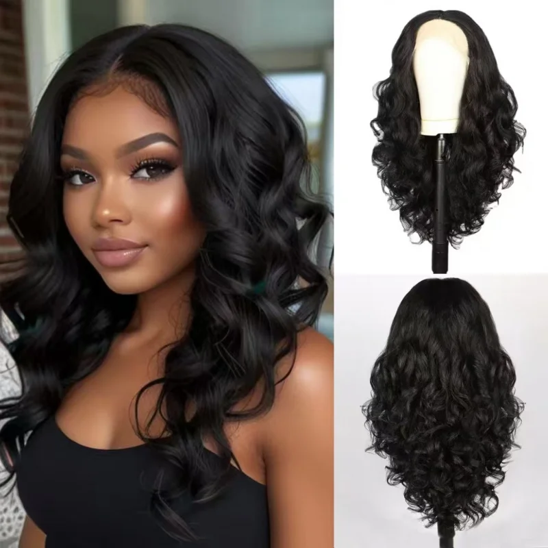 T lace , European and American style women's long curly black wavy synthetic fiber wig
T lace , European and American style women's long curly black wavy synthetic fiber wig