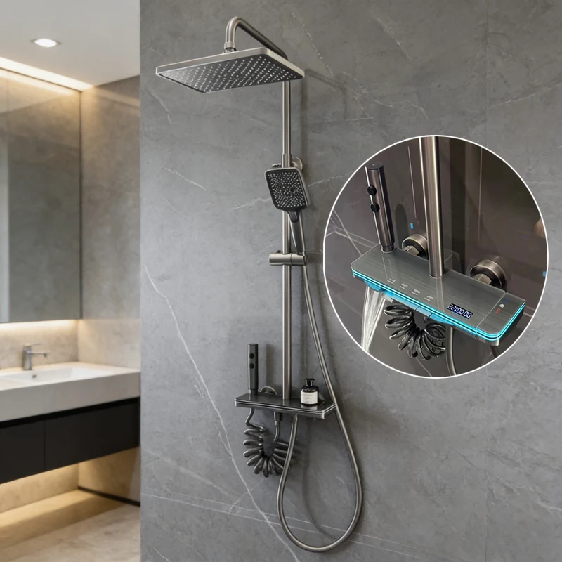 Intelligent Digital Brass Shower System Four Functions Bathroom Shower Faucet Set Temperature Display Rainlfall Shower Set
Intelligent Digital Brass Shower System Four Functions Bathroom Shower Faucet Set Temperature Display Rainlfall Shower Set