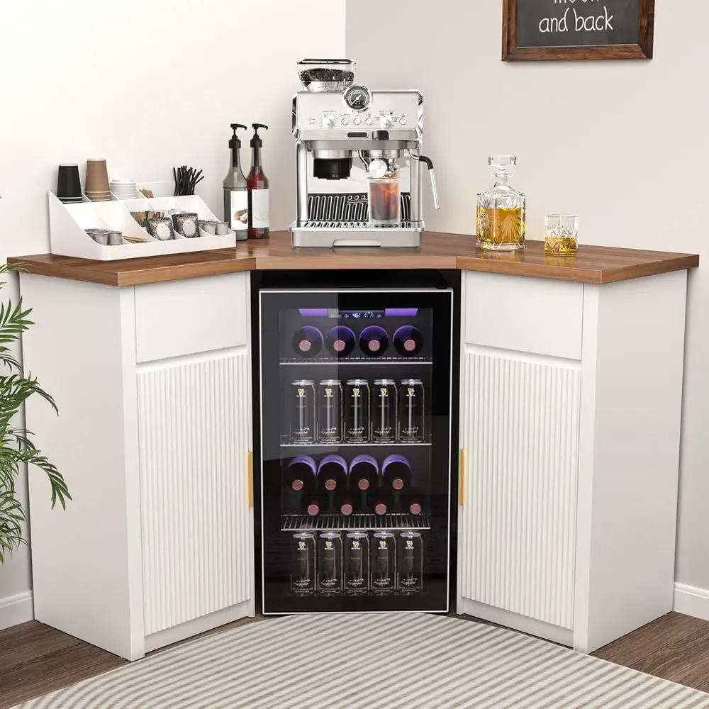 White Ridge Space Bar Cabinet with Coffee Station and L-Shaped Storage for Liquor and Wine
White Ridge Space Bar Cabinet with Coffee Station and L-Shaped Storage for Liquor and Wine