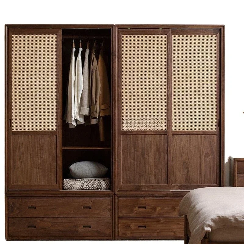 New Chinese solid wood wardrobe black walnut rattan sliding door large wardrobe sliding door storage cabinet bedroom
New Chinese solid wood wardrobe black walnut rattan sliding door large wardrobe sliding door storage cabinet bedroom