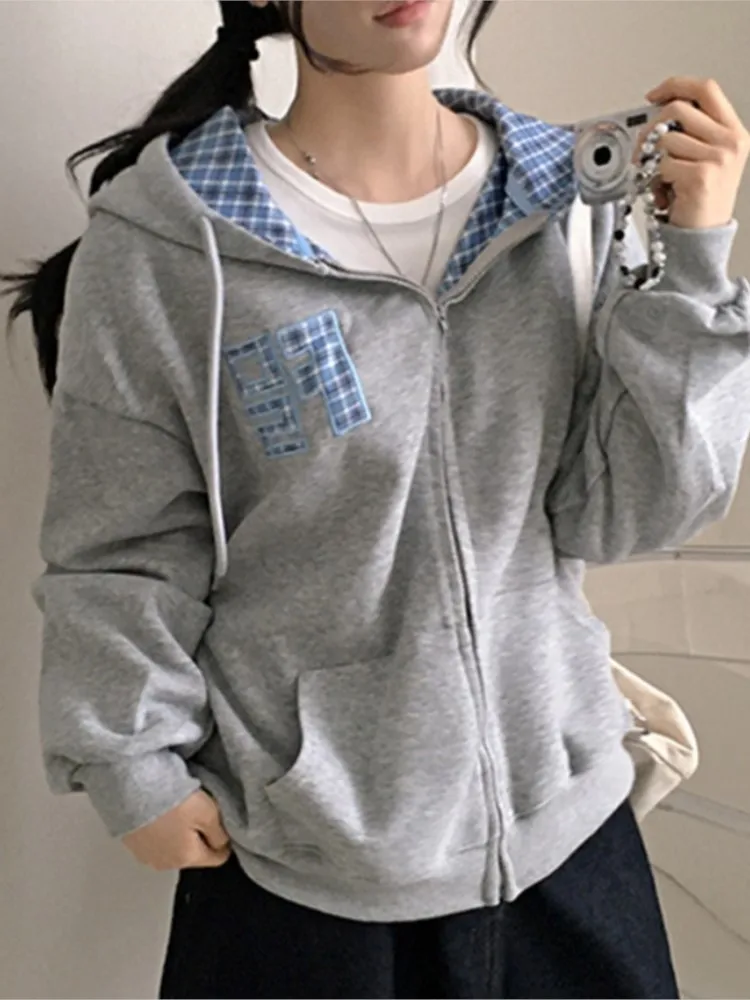 Autumn Hooded Coat Women Plaid Print Patchwork Fashion Ladies Jackets Korean Style Loose Casual Long Sleeve Woman Coats
Autumn Hooded Coat Women Plaid Print Patchwork Fashion Ladies Jackets Korean Style Loose Casual Long Sleeve Woman Coats