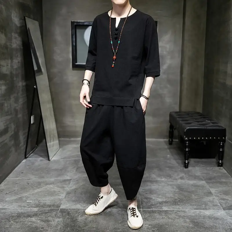 Свободный льняной комплект мужской футболки Or Sve, летняя мода, ретро Hanfu, повседневная спортивная одежда большого размера, брюки семи четвертей
Свободный льняной комплект мужской футболки Or Sve, летняя мода, ретро Hanfu, повседневная спортивная одежда большого размера, брюки семи четвертей