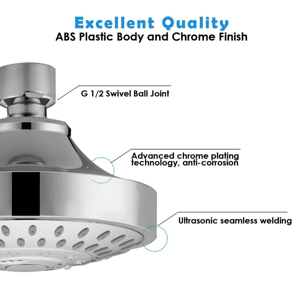 ABS Chrome Shower Head 5 Modes Rain Massage Mist High Pressure Water Saving 360 Swivel Self Cleaning Nozzles Bathroom Fixture
ABS Chrome Shower Head 5 Modes Rain Massage Mist High Pressure Water Saving 360 Swivel Self Cleaning Nozzles Bathroom Fixture