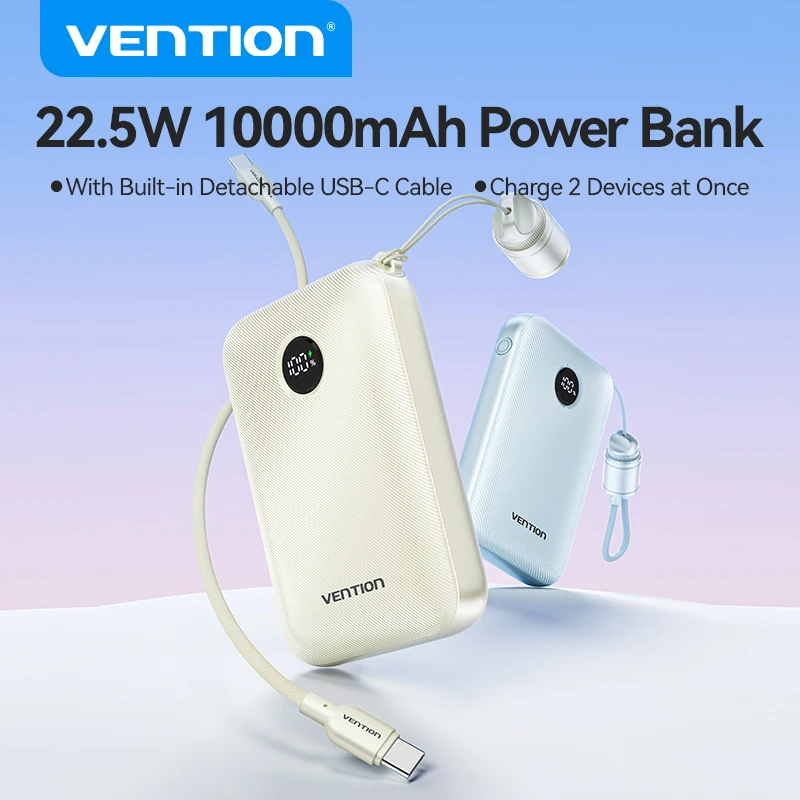 Vention Power Bank 10000mAh 22.5W PD Power Charging with Built-in USB Type-C Cable for iPhone 15/Huawei, Ultra-Portable Charger
Vention Power Bank 10000mAh 22.5W PD Power Charging with Built-in USB Type-C Cable for iPhone 15/Huawei, Ultra-Portable Charger
