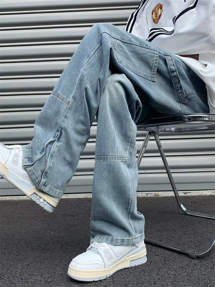 Loose Straight Leg Men's Jeans High Street Zipper American Retro Workwear Spring Autumn Wide Leg Long Trousers
Loose Straight Leg Men's Jeans High Street Zipper American Retro Workwear Spring Autumn Wide Leg Long Trousers