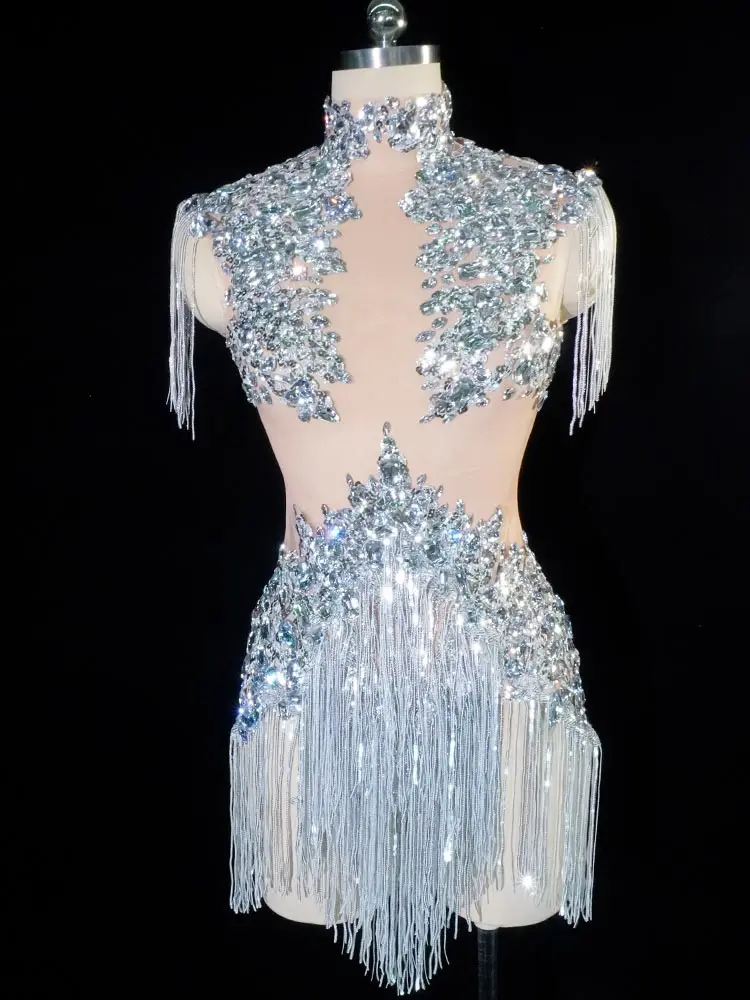 Glittering Tassels Sequins Rhinestones Silver Fringed Bodysuits Birthday Party Nightclub Stage Singer Latin Dance Show Costume
Glittering Tassels Sequins Rhinestones Silver Fringed Bodysuits Birthday Party Nightclub Stage Singer Latin Dance Show Costume