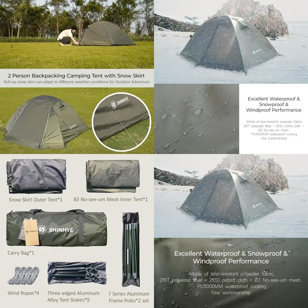 4-Season Lightweight Backpacking Tent for 2, Waterproof Double Layer, Ideal for Winter Camping, Hiking, and Mountaineering
4-Season Lightweight Backpacking Tent for 2, Waterproof Double Layer, Ideal for Winter Camping, Hiking, and Mountaineering