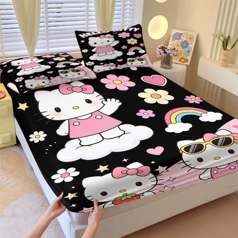 3Pcs Kawaii Hello Kitty Fitted Sheet Set With 2 Pillowcases Black Bed Sheet Soft Deep Pocket Bedding For Girls Bedroom Decor
3Pcs Kawaii Hello Kitty Fitted Sheet Set With 2 Pillowcases Black Bed Sheet Soft Deep Pocket Bedding For Girls Bedroom Decor