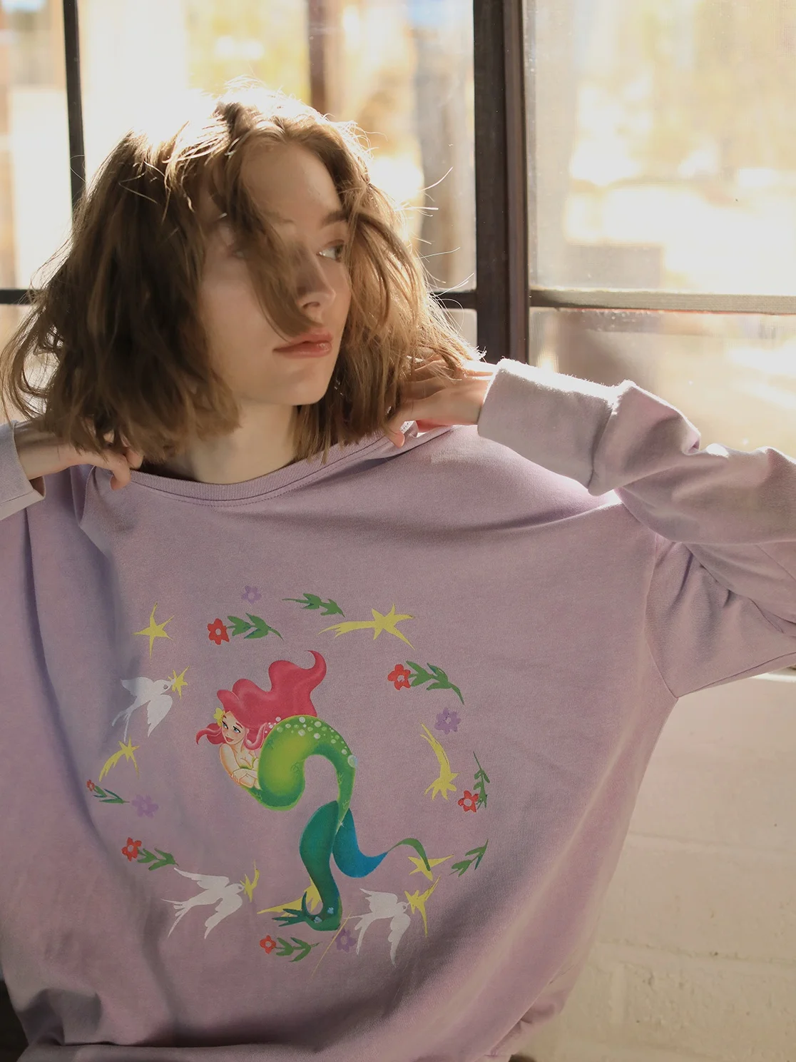 Romantic Hand-Painted Little Mermaid Washed Cotton Long Sleeve T-Shirt Women's Standard Fit round Neck Sweatshirt Raynag
Romantic Hand-Painted Little Mermaid Washed Cotton Long Sleeve T-Shirt Women's Standard Fit round Neck Sweatshirt Raynag