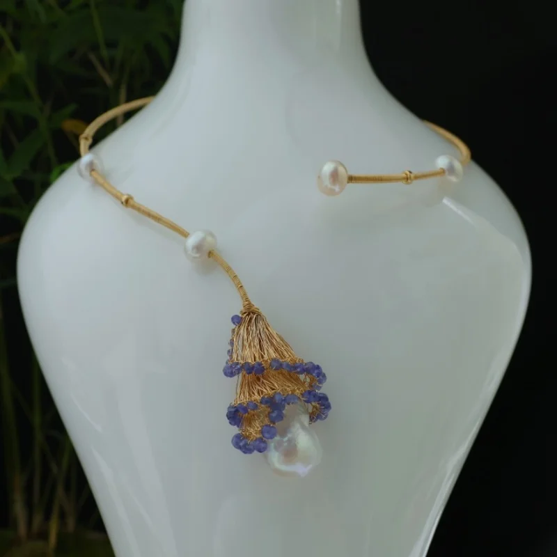 SGARIT 14k Gold Filled Natural Baroque Collar Necklace Tanzanite Pearl Necklace for Woman Wedding Choker Neck Chain
SGARIT 14k Gold Filled Natural Baroque Collar Necklace Tanzanite Pearl Necklace for Woman Wedding Choker Neck Chain