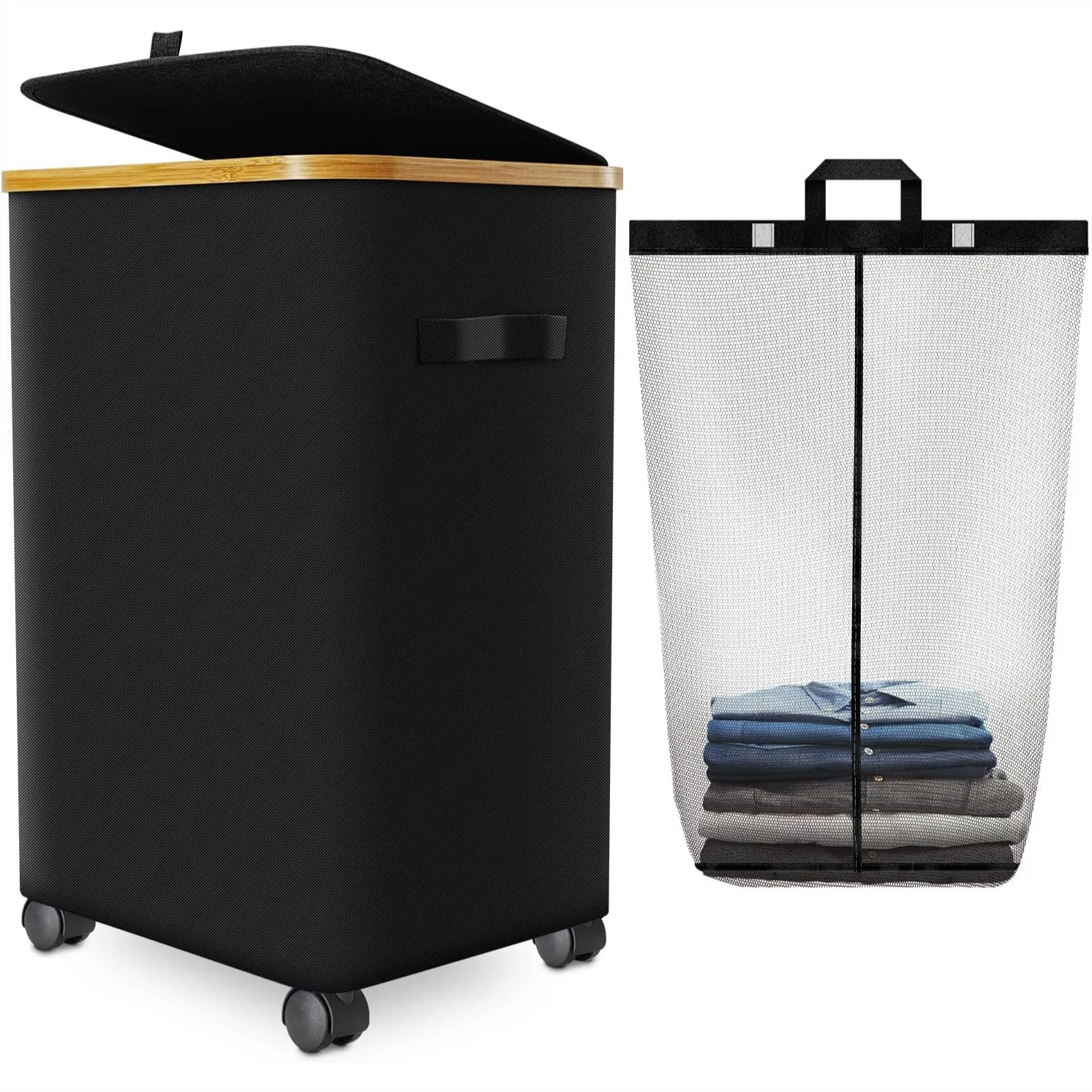 Rolling Laundry Hamper with Lid, 20 Gal Foldable Clothes Basket on Wheels with Bamboo Frame and Bag for Bedroom Dorm Laundry
Rolling Laundry Hamper with Lid, 20 Gal Foldable Clothes Basket on Wheels with Bamboo Frame and Bag for Bedroom Dorm Laundry