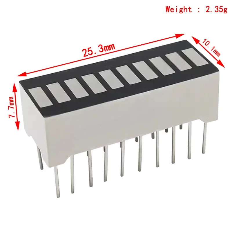 10 grid digital strip super bright 2 red+3 yellow+4 green+1 blue flat tube LED light battery level display module
10 grid digital strip super bright 2 red+3 yellow+4 green+1 blue flat tube LED light battery level display module