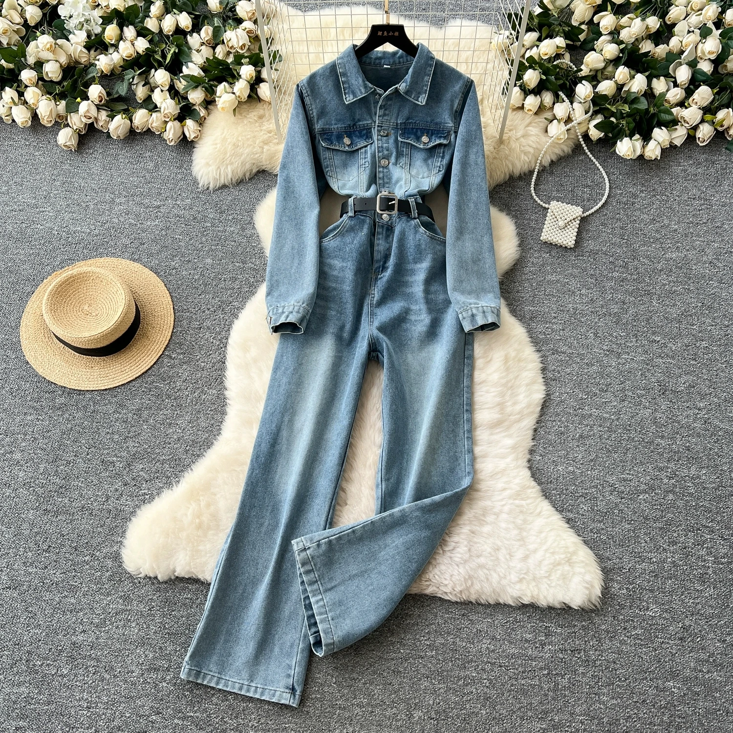 Women Long Sleeve Denim Jumpersuit Rompers Chic Fashion Retro Long-sleeved High-waisted Casual Jeans Wide-leg Pants
Women Long Sleeve Denim Jumpersuit Rompers Chic Fashion Retro Long-sleeved High-waisted Casual Jeans Wide-leg Pants