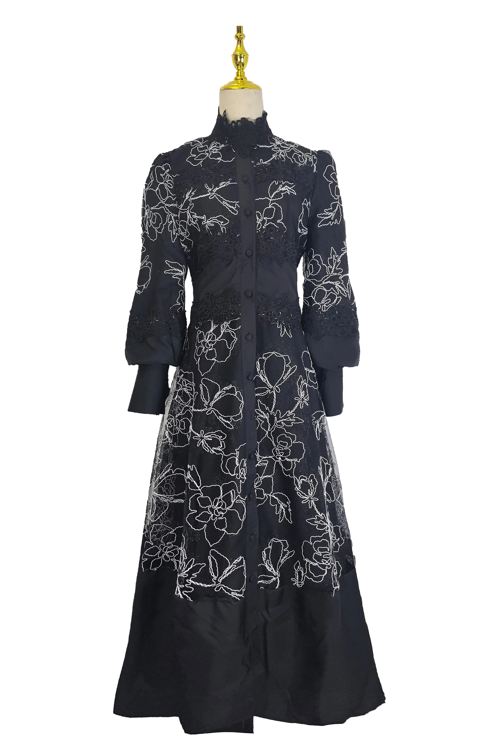 Elegant Embroidery Dress for Women Stand Collar High Waist Lantern Sleeve Lace Spliced Long Sleeve Fashionable Female Elegant Dr
Elegant Embroidery Dress for Women Stand Collar High Waist Lantern Sleeve Lace Spliced Long Sleeve Fashionable Female Elegant Dr