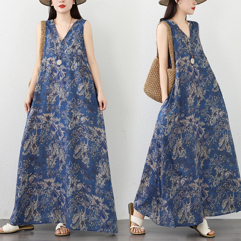 Elegant plus Size Cotton Linen Dress V-Neck Sleeveless Summer New Style Thinming Dress Citywalk Commute Loose Waist Style
Elegant plus Size Cotton Linen Dress V-Neck Sleeveless Summer New Style Thinming Dress Citywalk Commute Loose Waist Style