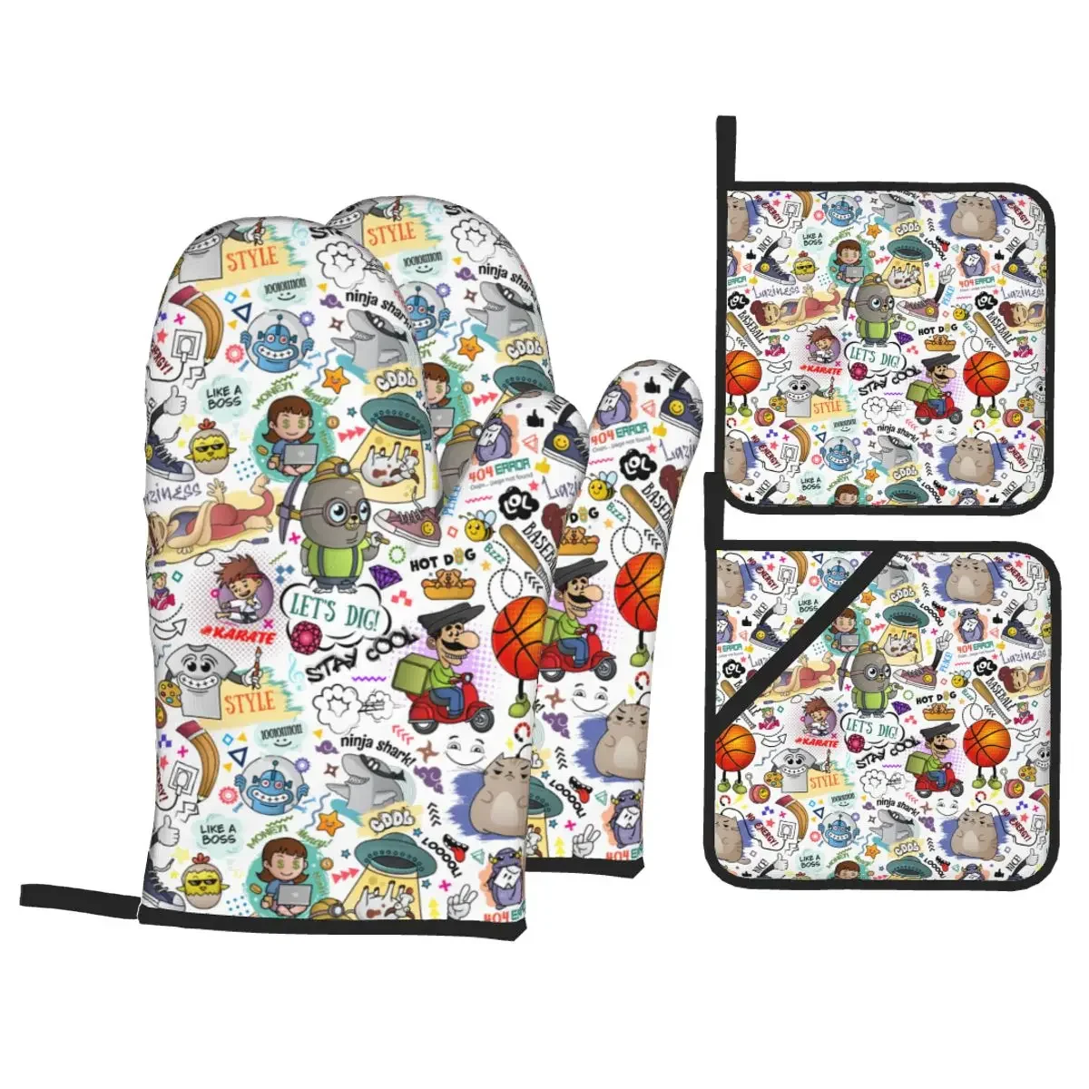 Creative Characters Graffiti Art Oven Mitts and Pot Holders Sets of 4 for Baking Heat Resistant Kitchen BBQ Gloves Potholders
Creative Characters Graffiti Art Oven Mitts and Pot Holders Sets of 4 for Baking Heat Resistant Kitchen BBQ Gloves Potholders