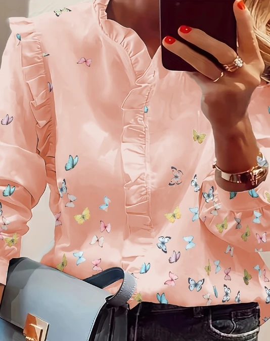 Elegant Women's Shirt 2024 Fashionable Summer New Butterfly Print Ruffle Edge Long Sleeved Top Casual Commuting Comfortable Top
Elegant Women's Shirt 2024 Fashionable Summer New Butterfly Print Ruffle Edge Long Sleeved Top Casual Commuting Comfortable Top