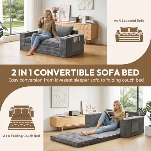 56 Inch 2 In 1 Convertible Loveseat Sofa Bed With Cup Holders And Pillows For Compact Living Spaces
56 Inch 2 In 1 Convertible Loveseat Sofa Bed With Cup Holders And Pillows For Compact Living Spaces