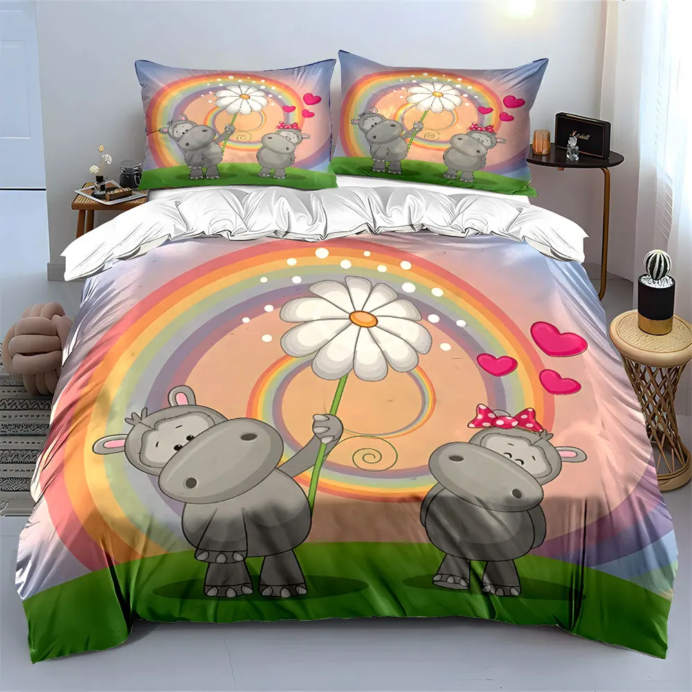 Adorable hippos with rainbow and flower Print Soft Comfortable Duvet Cover Bedding Set Included 1*Duvet Cover 2*Pillowcases
Adorable hippos with rainbow and flower Print Soft Comfortable Duvet Cover Bedding Set Included 1*Duvet Cover 2*Pillowcases