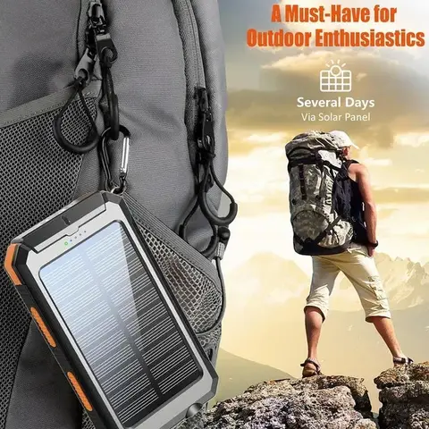 10000mAh 4-in-1 Solar Power Bank - Camping Hiking Charger+Light All-Day Runtime