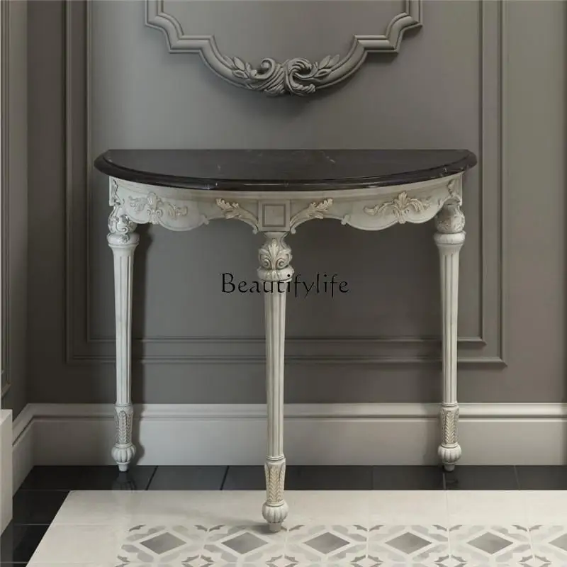 American French Style Entrance Hallway Cabinet Solid Wood Carved Vintage Entryway European Style Semi-Circular Wall Table
American French Style Entrance Hallway Cabinet Solid Wood Carved Vintage Entryway European Style Semi-Circular Wall Table
