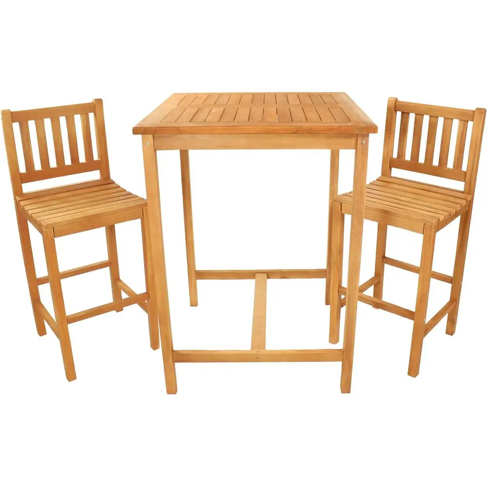 Teak Wood 3-Piece Patio Bar Set - Outdoor High Table and Chairs for Balcony or Deck
Teak Wood 3-Piece Patio Bar Set - Outdoor High Table and Chairs for Balcony or Deck