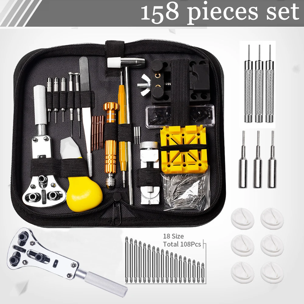 Multifunction 158PCS Watch Repair Tools Kit Clock Watchmaker Link Pin Dissolving Housing Open Remover Battery Replacement Set
Multifunction 158PCS Watch Repair Tools Kit Clock Watchmaker Link Pin Dissolving Housing Open Remover Battery Replacement Set