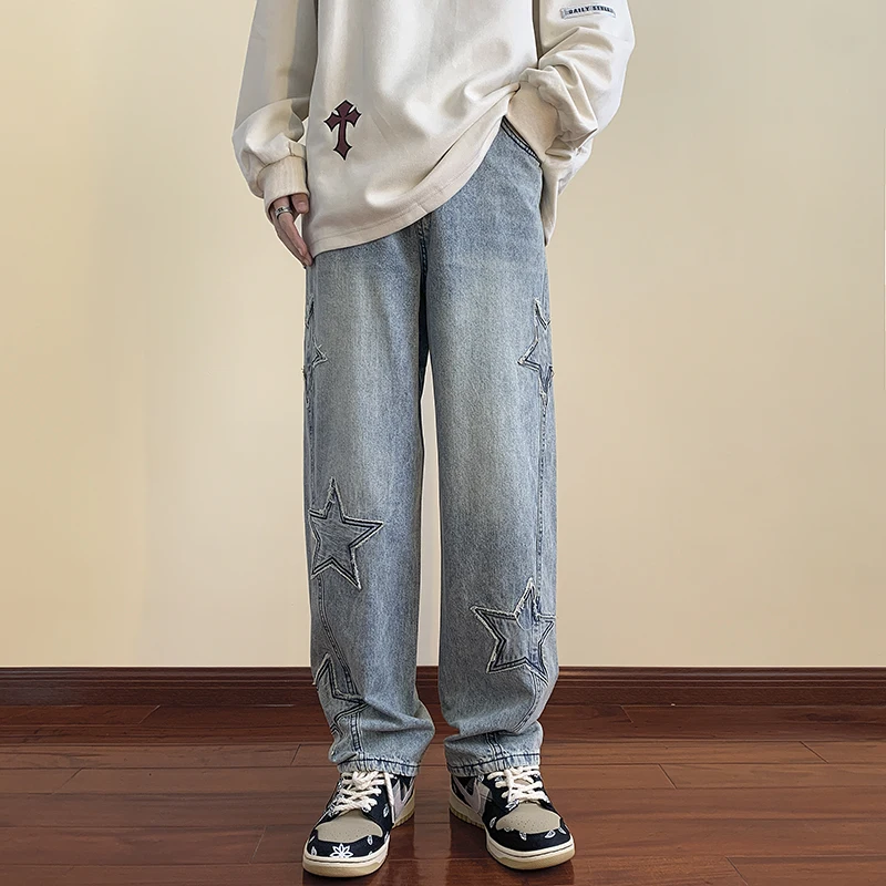 Autumn Winter star patch embroidery jeans new fashion streetwear loose straight-leg denim pants for men and women couples
Autumn Winter star patch embroidery jeans new fashion streetwear loose straight-leg denim pants for men and women couples