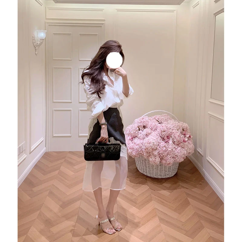 Summer 2026 Women's Lace Splice Shirt High Waist A-Line Skirt Fashion Set Micro Elastic Long Sleeve Button Closure Slim Fit
Summer 2026 Women's Lace Splice Shirt High Waist A-Line Skirt Fashion Set Micro Elastic Long Sleeve Button Closure Slim Fit