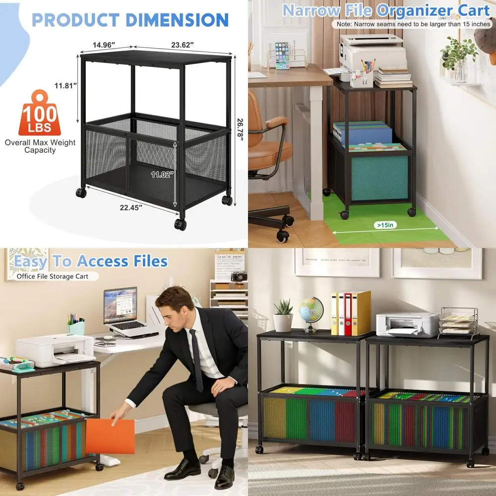 Adjustable Rolling Cart with Hanging Storage, Mobile Printer Stand and Organizer Cabinet for Home Office in Black
Adjustable Rolling Cart with Hanging Storage, Mobile Printer Stand and Organizer Cabinet for Home Office in Black