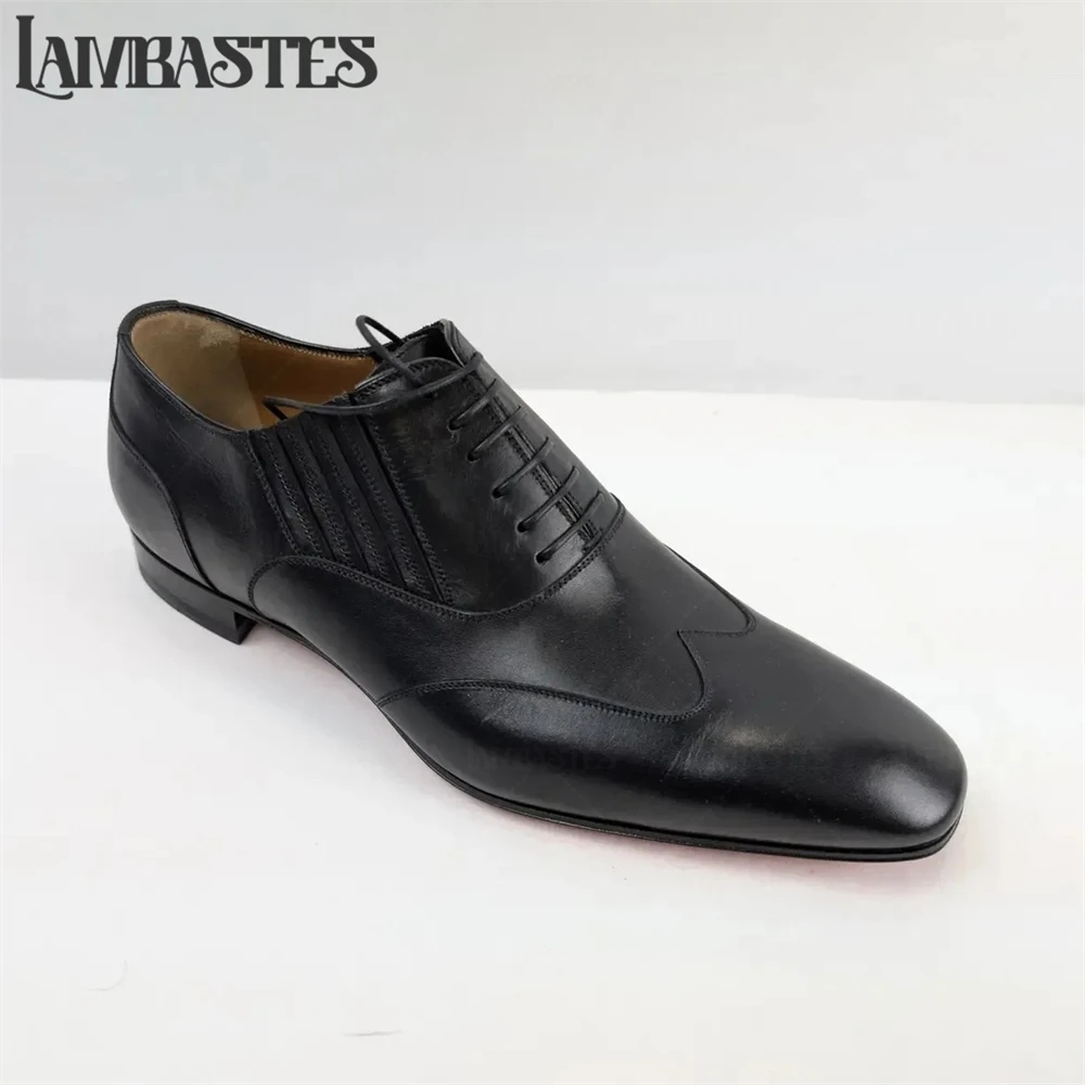 Side Pleat Wingtip Oxford Shoes Lace up Polished Leather Dress Shoes with Vertical Stitched Pleats and Curved Seam Detailing
Side Pleat Wingtip Oxford Shoes Lace up Polished Leather Dress Shoes with Vertical Stitched Pleats and Curved Seam Detailing