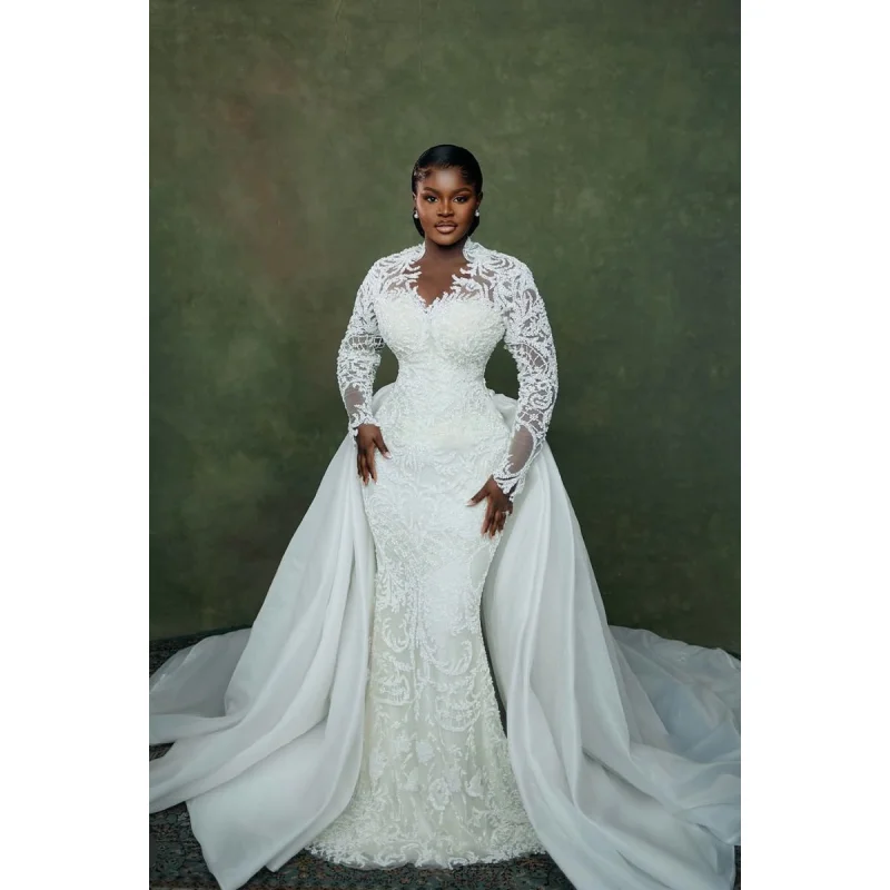 Customized Luxury Long Sleeves Mermaid Wedding Dresses with Detachable Train Appliques Bridal Gown vestido de novia
Customized Luxury Long Sleeves Mermaid Wedding Dresses with Detachable Train Appliques Bridal Gown vestido de novia